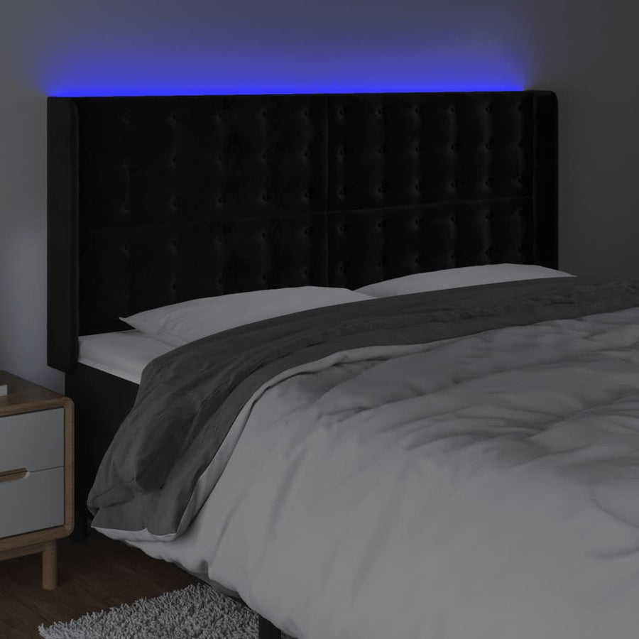Hoofdbord Led Fluweel 203 x 16 x 118/128 cm Zwart