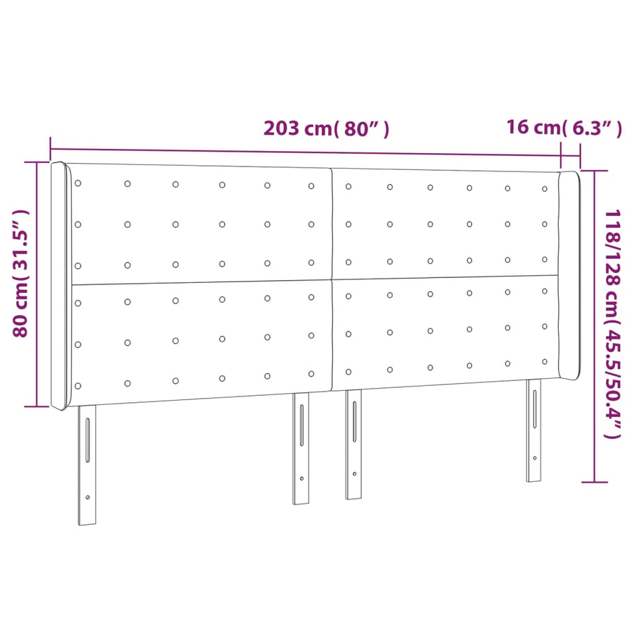 Hoofdbord Led Fluweel 203 x 16 x 118/128 cm Zwart