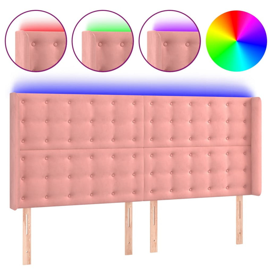 Hoofdbord Led Fluweel 203 x 16 x 118/128 cm Roze