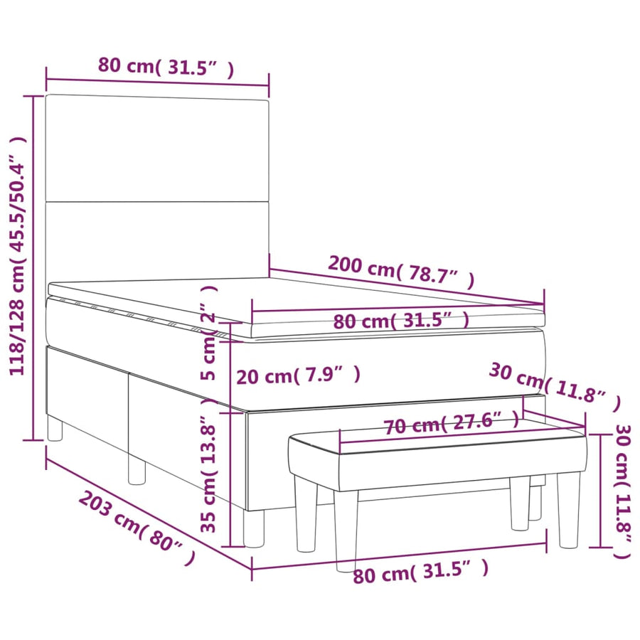 Boxspring Met Matras Stof Blauw 80X200 Cm Blauw 80 x 200 cm Effen ontwerp