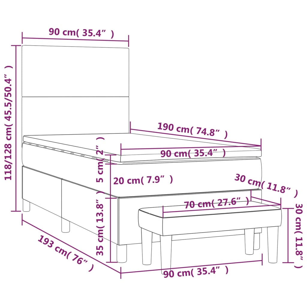 Boxspring met matras stof donkerbruin 90x190 cm 90 x 190 cm Donkerbruin