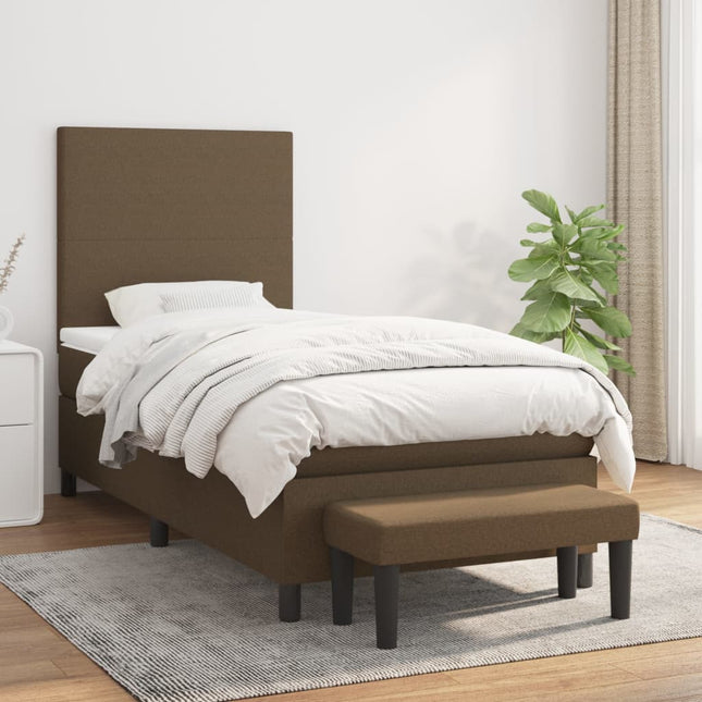 Boxspring met matras stof donkerbruin 90x190 cm 90 x 190 cm Donkerbruin