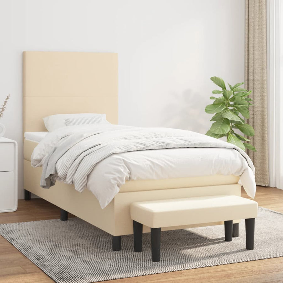 Boxspring Met Matras Stof Kleurig Crème 90 x 190 cm Effen ontwerp
