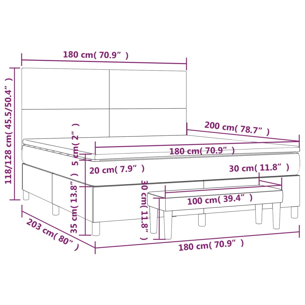 Boxspring Met Matras Stof Donkergrijs 180 x 200 cm Effen ontwerp