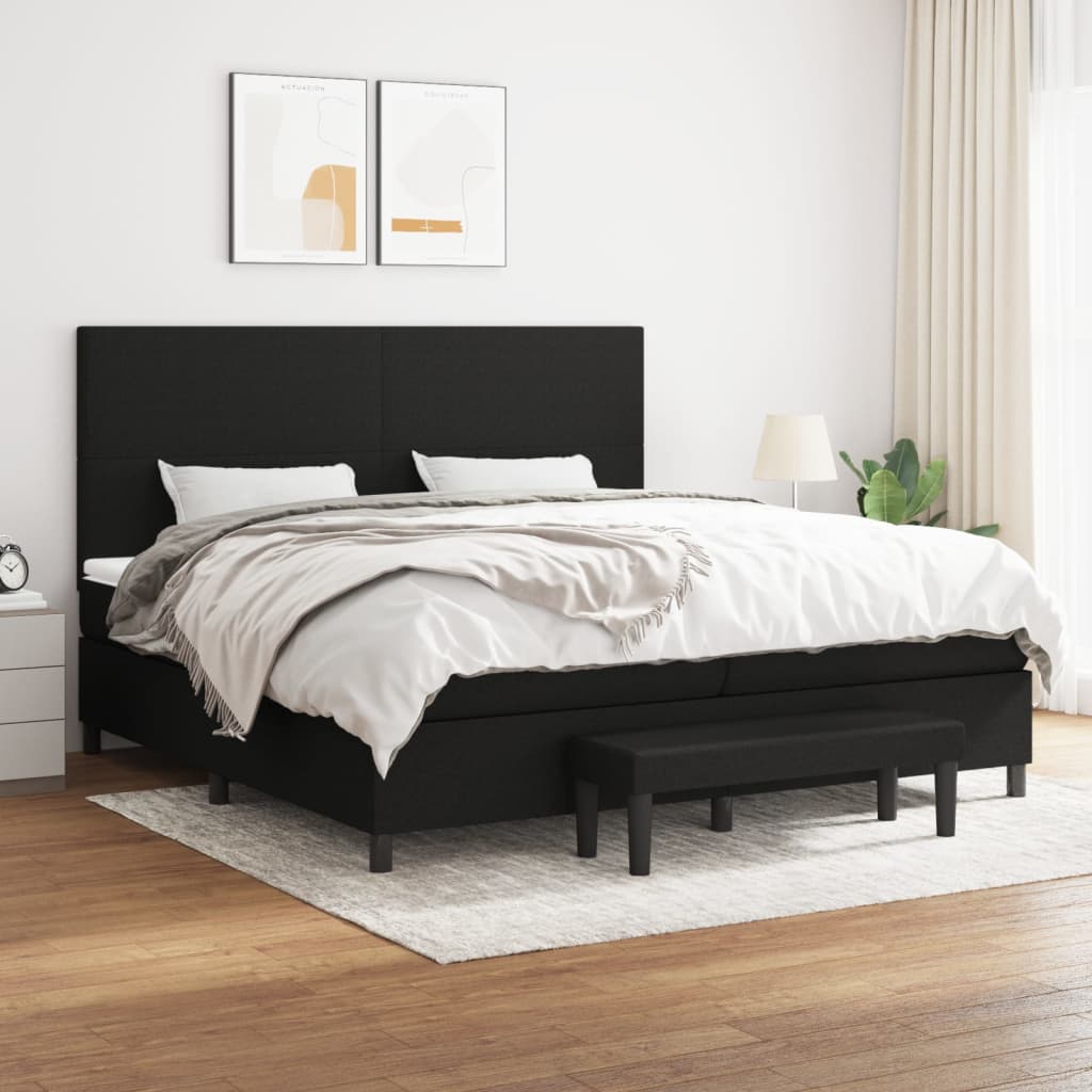 Boxspring Met Matras Stof Zwart 200 x 200 cm Effen ontwerp