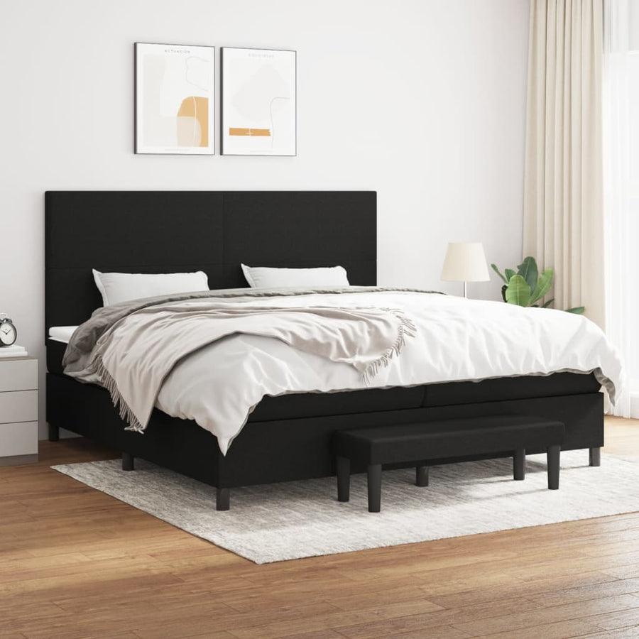 Boxspring Met Matras Stof Zwart 200 x 200 cm Effen ontwerp
