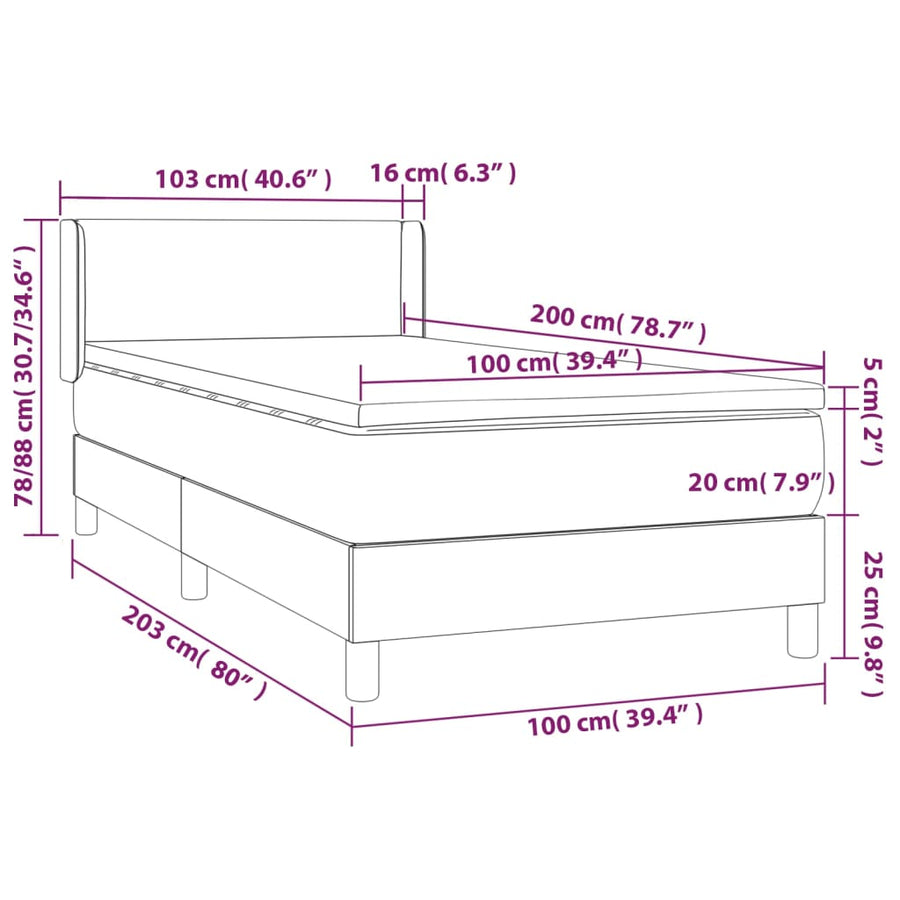 Boxspring met matras stof taupe 100x200 cm 100 x 200 cm Taupe