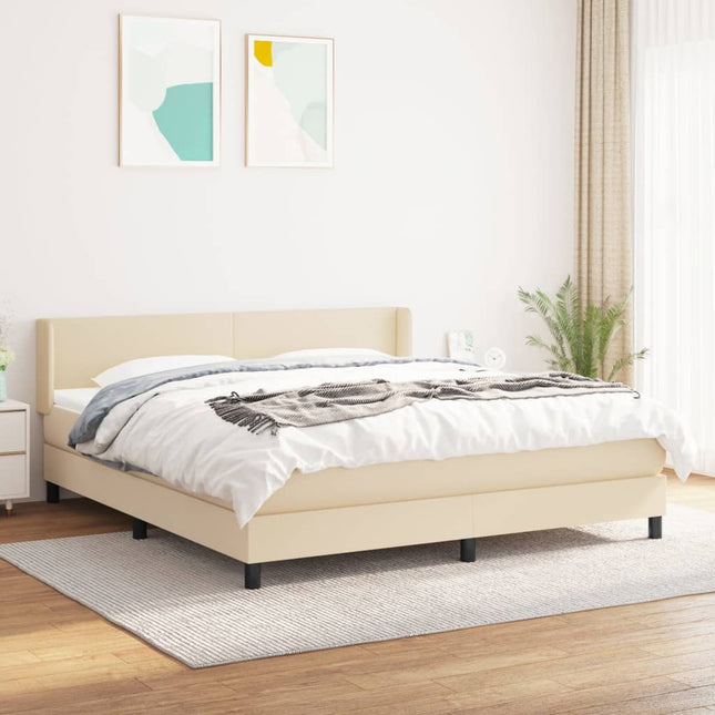 Boxspring Met Matras Stof Kleurig Crème 160 x 200 cm Effen ontwerp