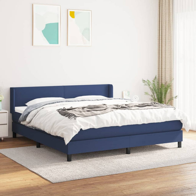 Boxspring Met Matras Stof Blauw 160X200 Cm Blauw 160 x 200 cm Effen ontwerp