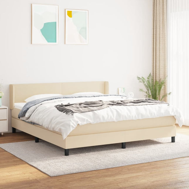 Boxspring Met Matras Stof Crèmekleurig 180X200 Cm 180 x 200 cm Effen ontwerp