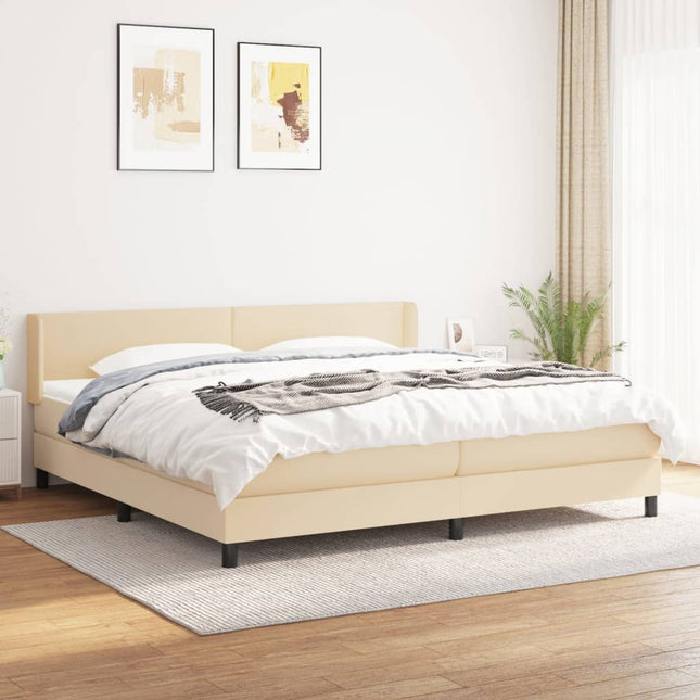 Boxspring met matras stof crèmekleurig 200x200 cm 200 x 200 cm Effen ontwerp