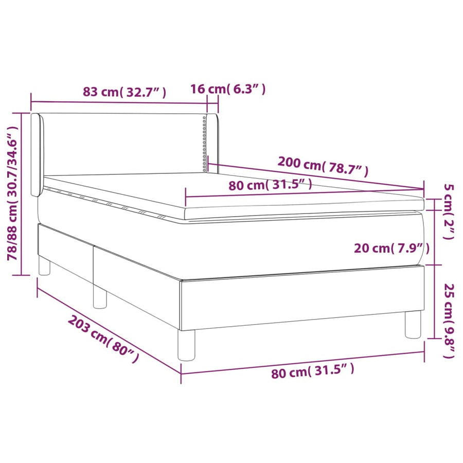 Boxspring Met Matras Stof Zwart 80 x 200 cm Effen met spijkers