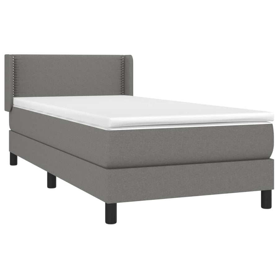 Boxspring Met Matras Stof Donkergrijs 90 x 190 cm Effen met spijkers