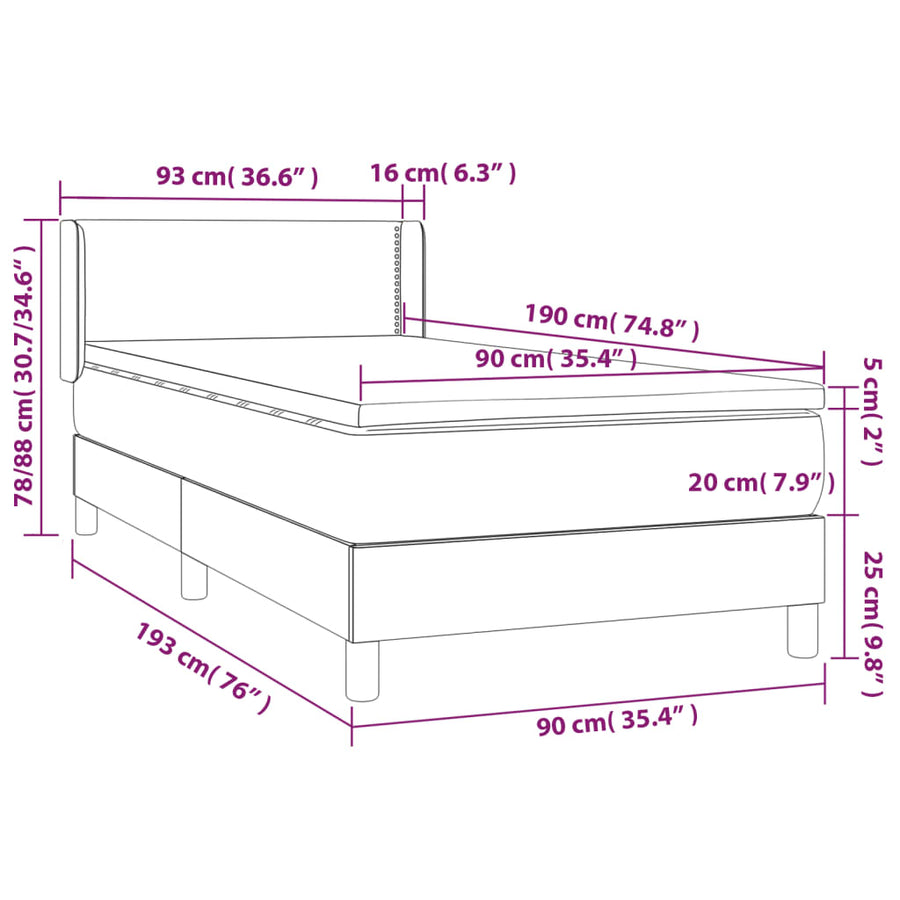 Boxspring met matras stof taupe 90x190 cm 90 x 190 cm Effen met spijkers