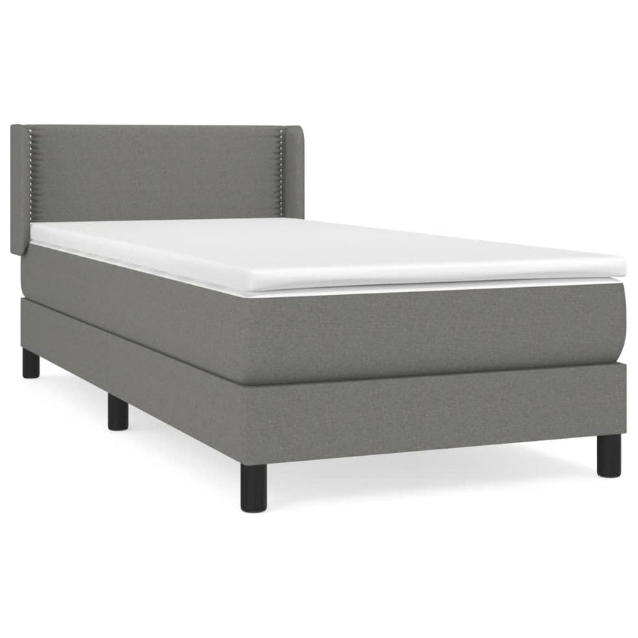 Boxspring Met Matras Stof Donkergrijs 90 x 200 cm Effen met spijkers