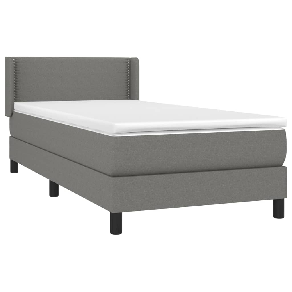 Boxspring Met Matras Stof Donkergrijs 90 x 200 cm Effen met spijkers