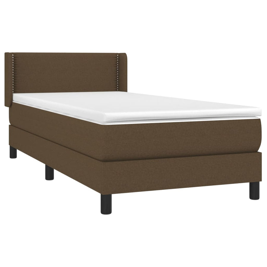 Boxspring Met Matras Stof Donkerbruin 100 x 200 cm Effen met spijkers