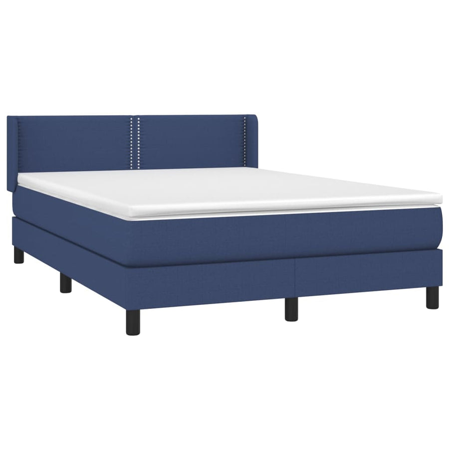 Boxspring Met Matras Stof Blauw 140 x 190 cm Effen met spijkers