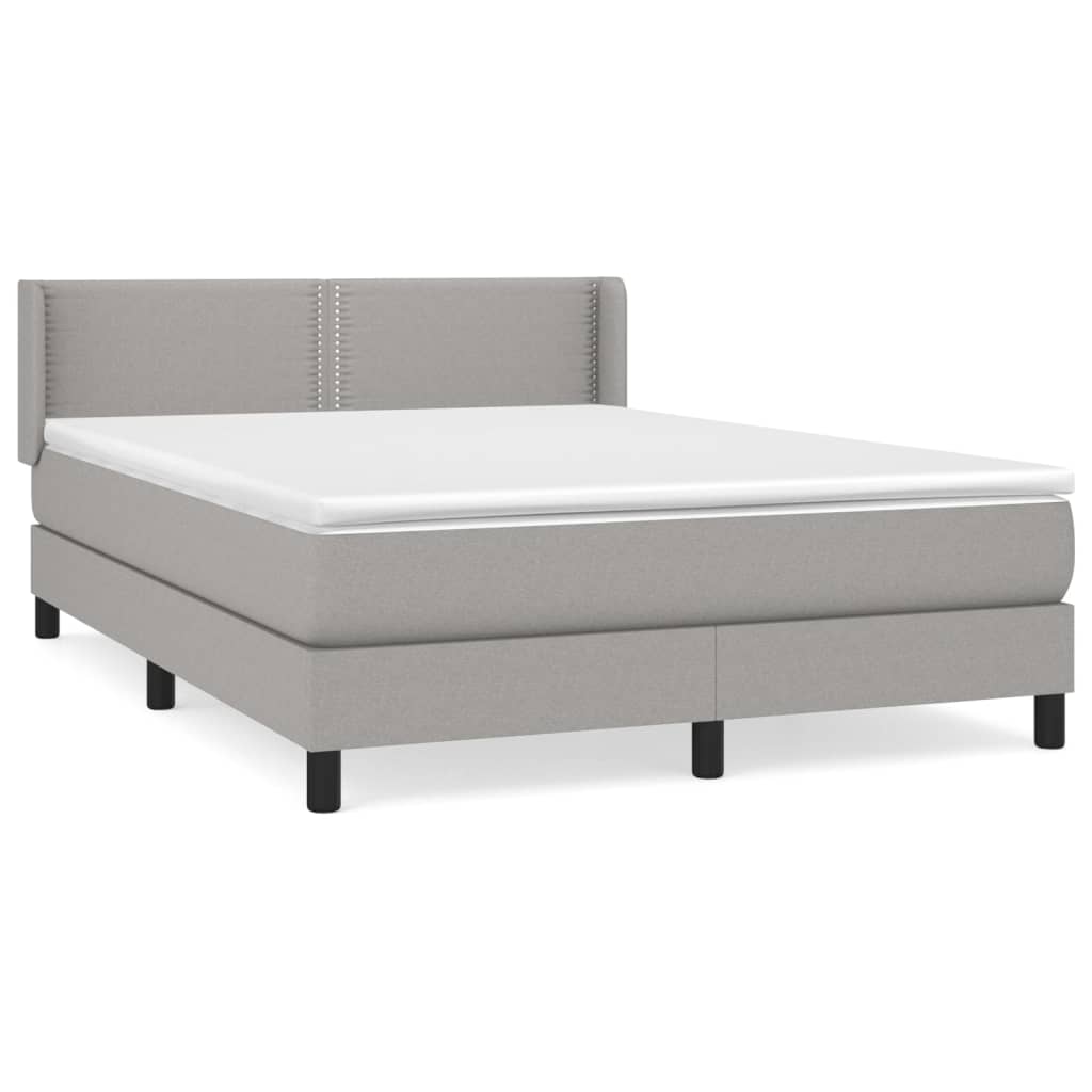 Boxspring Met Matras Stof Lichtgrijs 140 x 200 cm Effen met spijkers