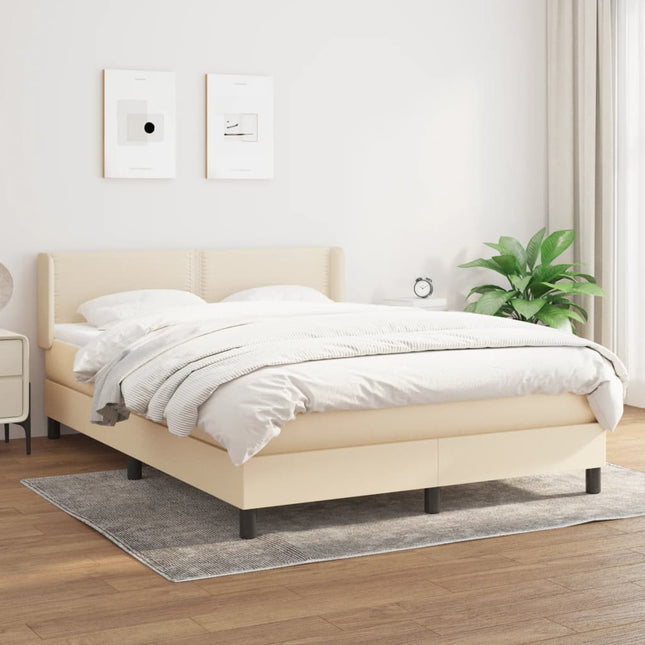 Boxspring met matras stof crèmekleurig 140x200 cm 140 x 200 cm Effen met spijkers