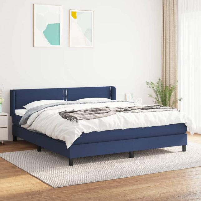 Boxspring Met Matras Stof Blauw 160 x 200 cm Effen met spijkers