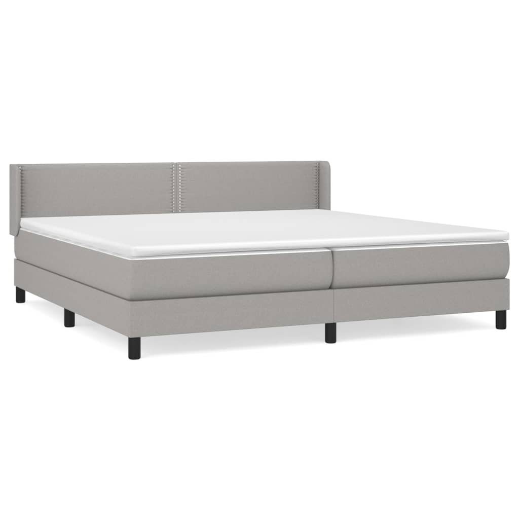 Boxspring Met Matras Stof Lichtgrijs 200 x 200 cm Effen met spijkers