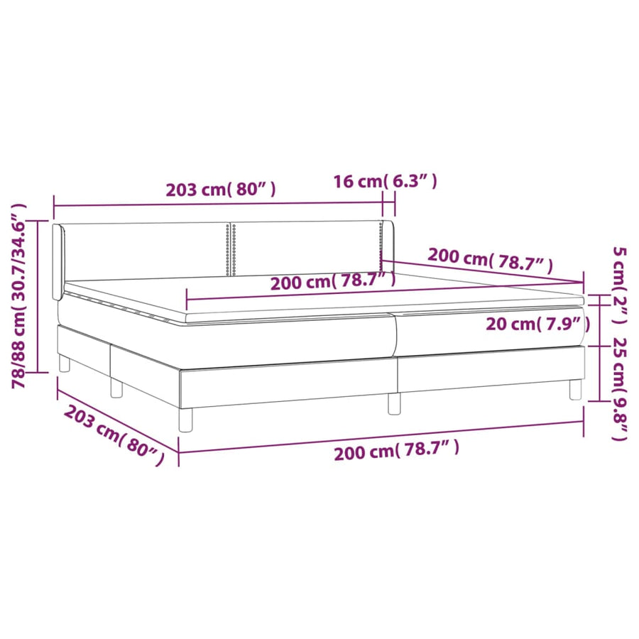 Boxspring Met Matras Stof Zwart 200 x 200 cm Effen met spijkers