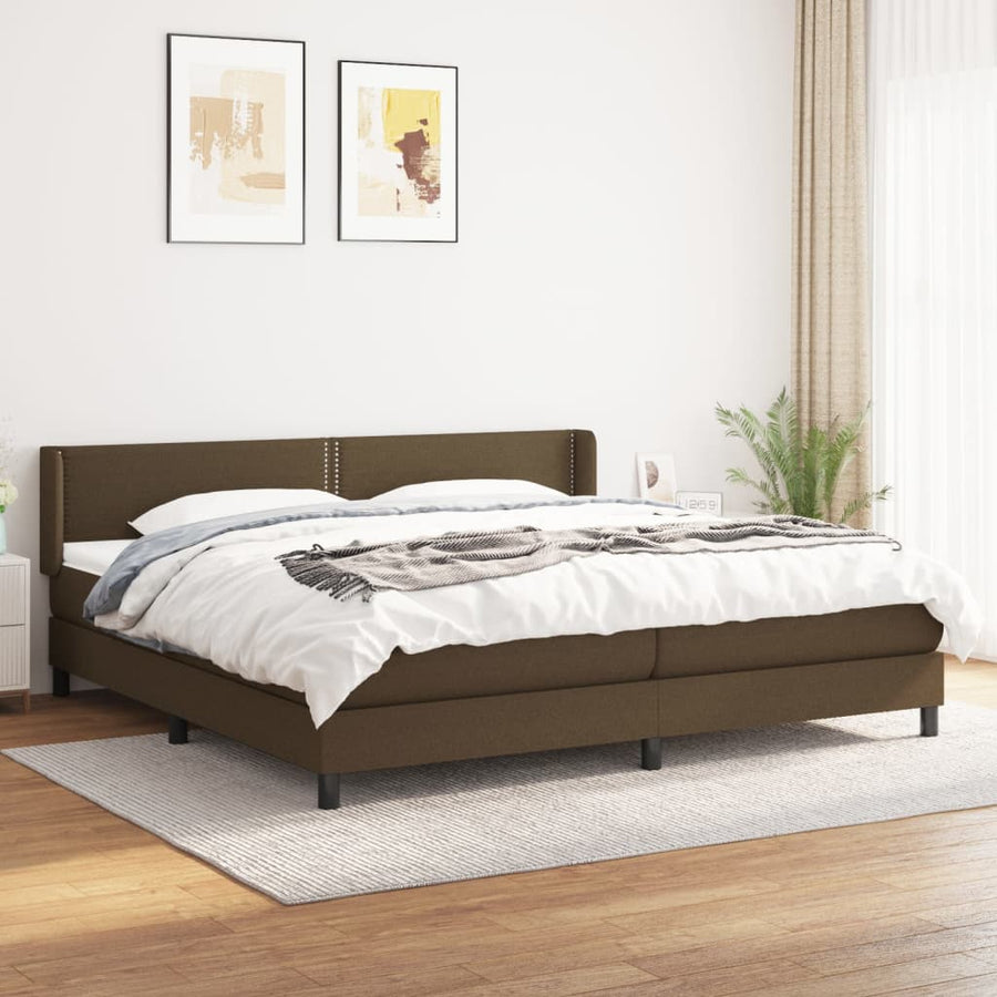 Boxspring Met Matras Stof Donkerbruin 200 x 200 cm Effen met spijkers