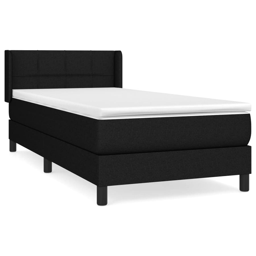 Boxspring Met Matras Stof Zwart 80 x 200 cm Blok met vierkanten