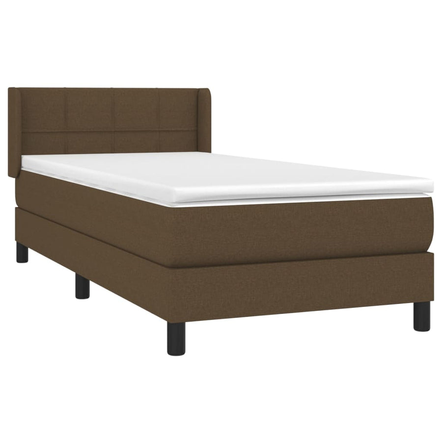 Boxspring Met Matras Stof Donkerbruin 80 x 200 cm Blok met vierkanten