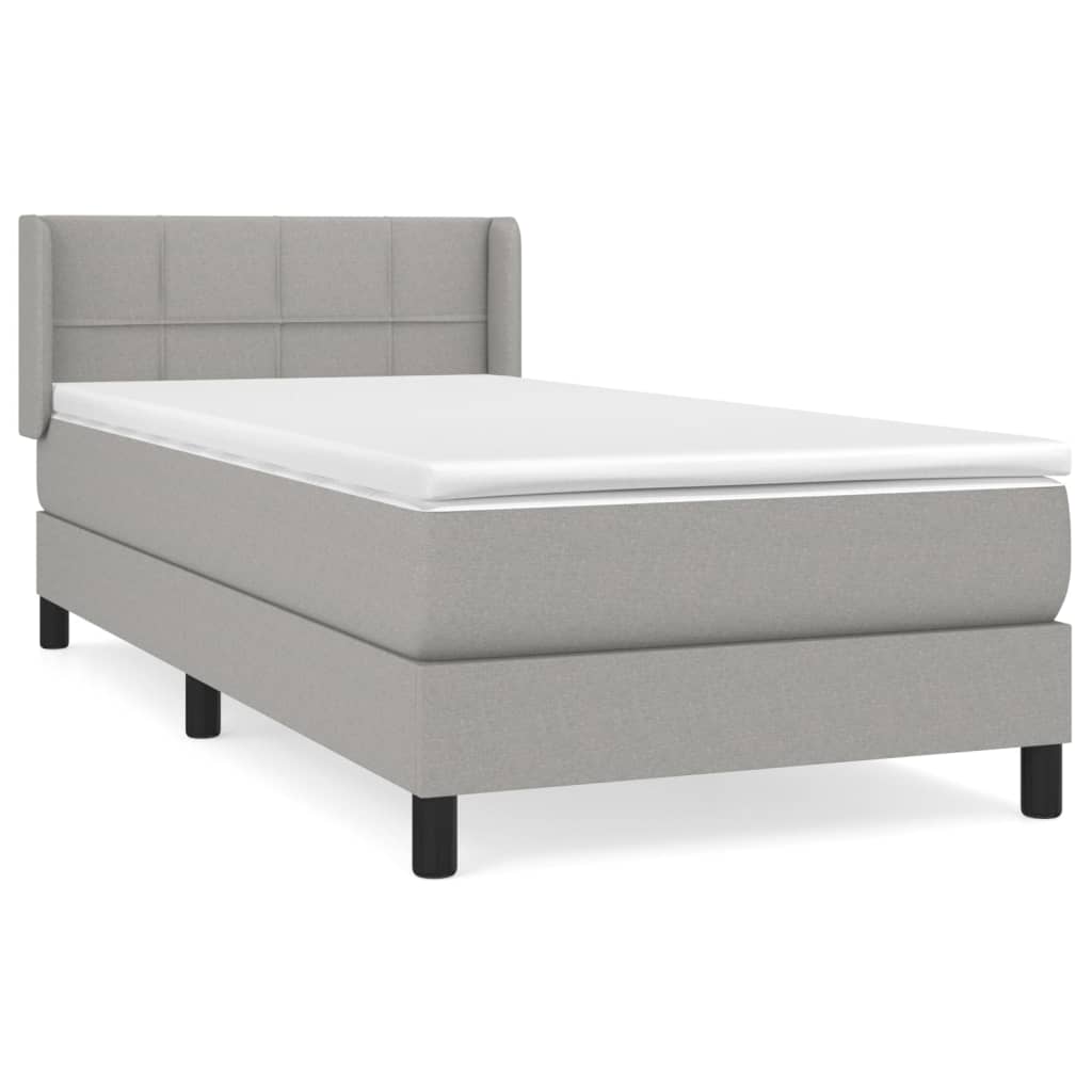 Boxspring Met Matras Stof Lichtgrijs 90 x 190 cm Blok met vierkanten