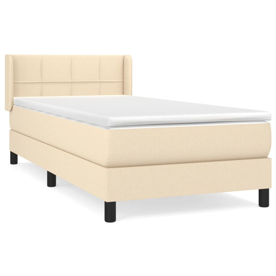 Boxspring met matras stof crèmekleurig 90x190 cm 90 x 190 cm Blok met vierkanten