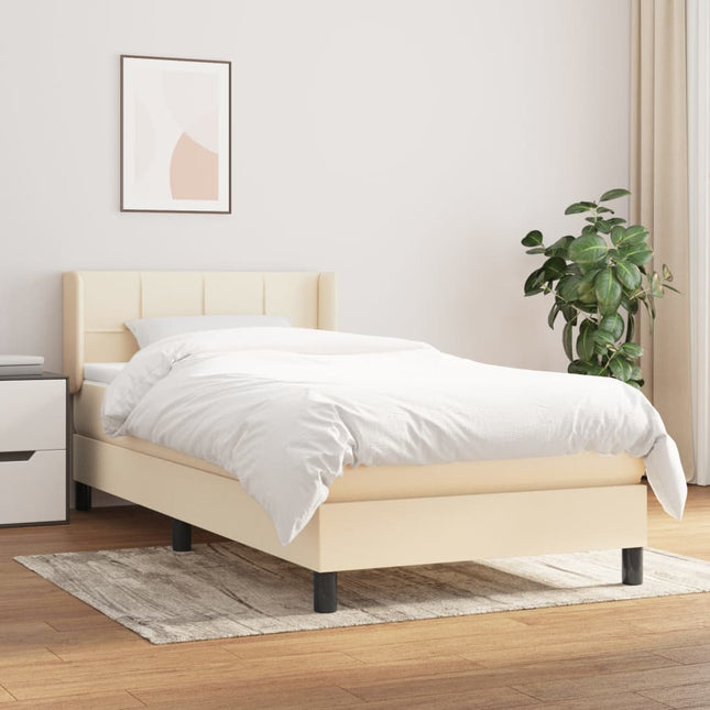 Boxspring met matras stof crèmekleurig 90x190 cm 90 x 190 cm Blok met vierkanten