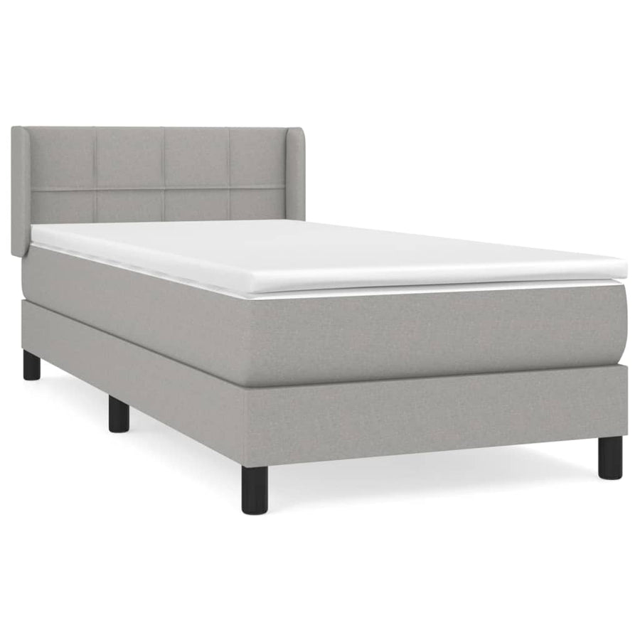 Boxspring Met Matras Stof Lichtgrijs 90 x 200 cm Blok met vierkanten