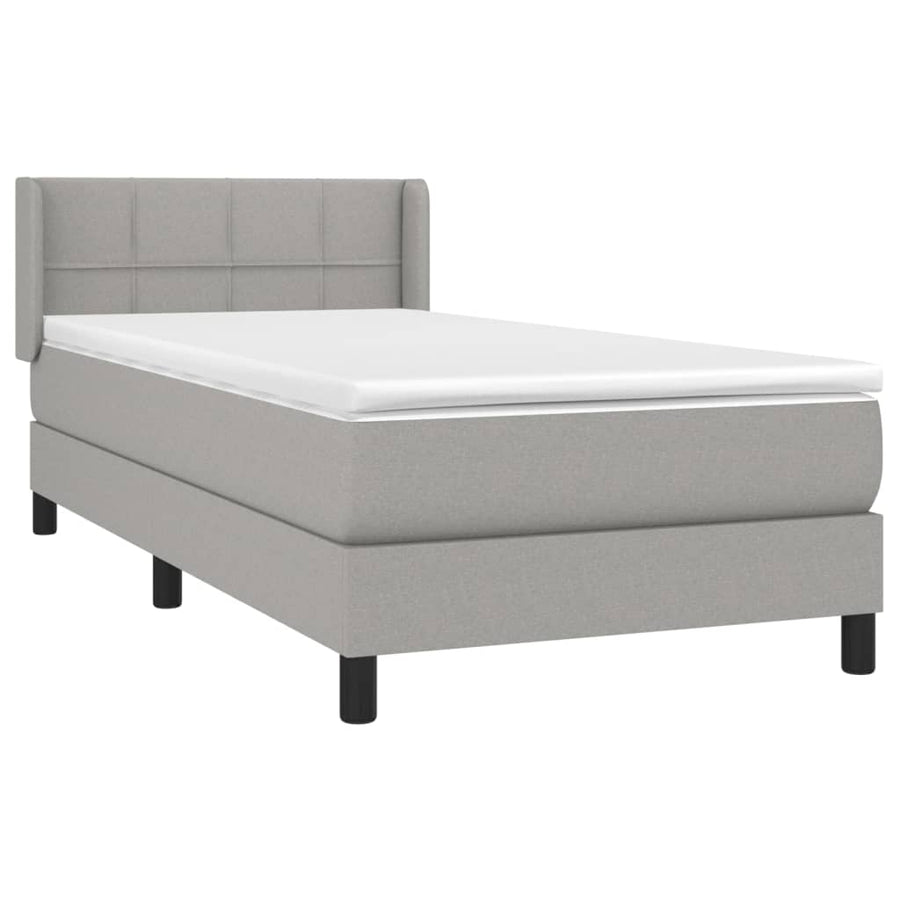 Boxspring Met Matras Stof Lichtgrijs 90 x 200 cm Blok met vierkanten