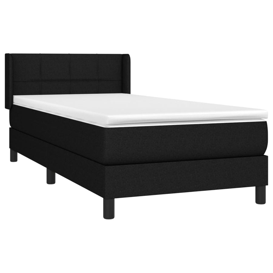 Boxspring Met Matras Stof Zwart 100 x 200 cm Blok met vierkanten