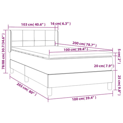Boxspring Met Matras Stof Kleurig Crème 100 x 200 cm Blok met vierkanten