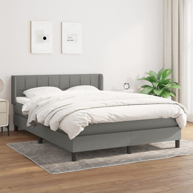 Boxspring Met Matras Stof Donkergrijs 140 x 190 cm Blok met vierkanten