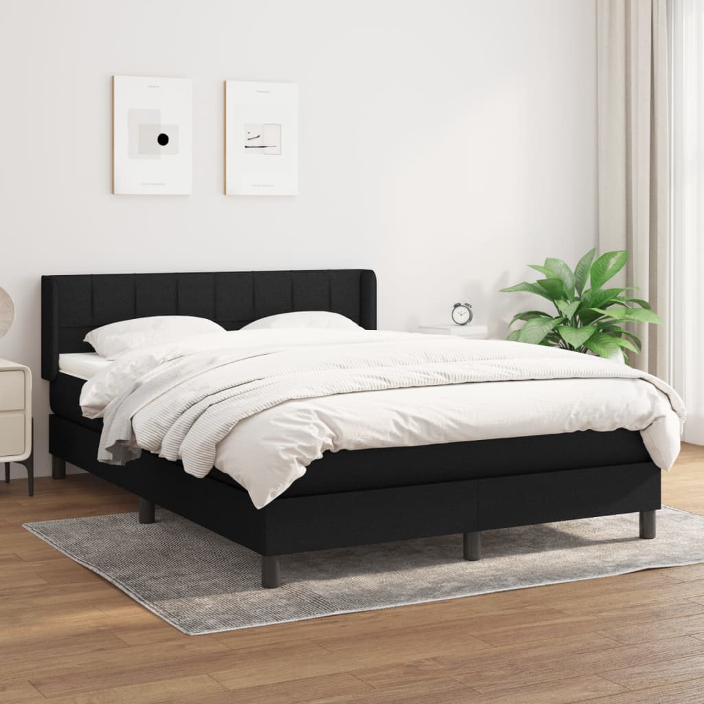 Boxspring Met Matras Stof Zwart 140 x 190 cm Blok met vierkanten