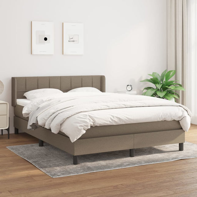 Boxspring met matras stof taupe 140x190 cm 140 x 190 cm Blok met vierkanten