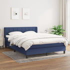 Boxspring Met Matras Stof Blauw 140 x 190 cm Blok met vierkanten