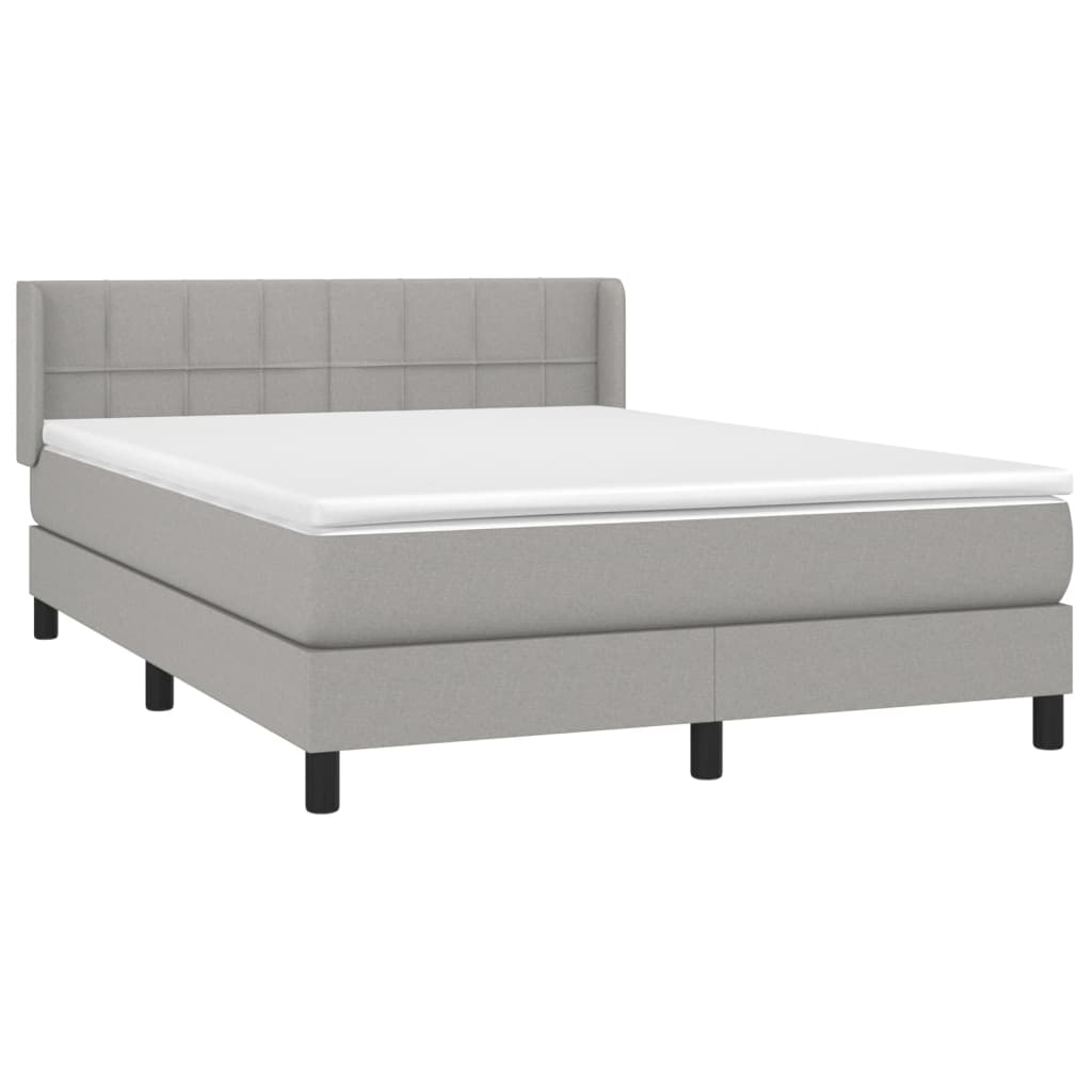 Boxspring Met Matras Stof Lichtgrijs 140 x 200 cm Blok met vierkanten