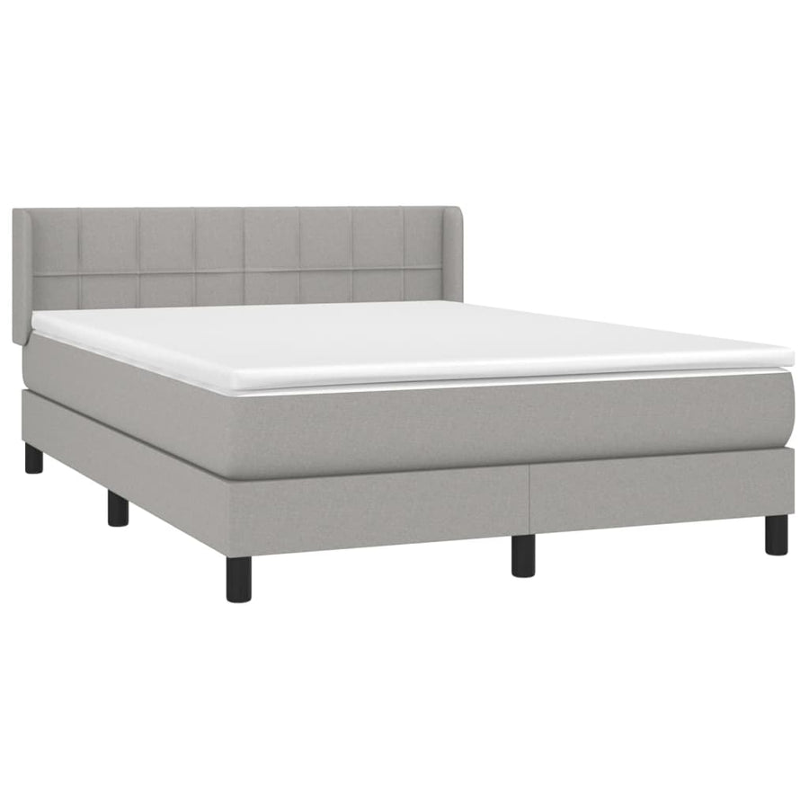 Boxspring Met Matras Stof Lichtgrijs 140 x 200 cm Blok met vierkanten