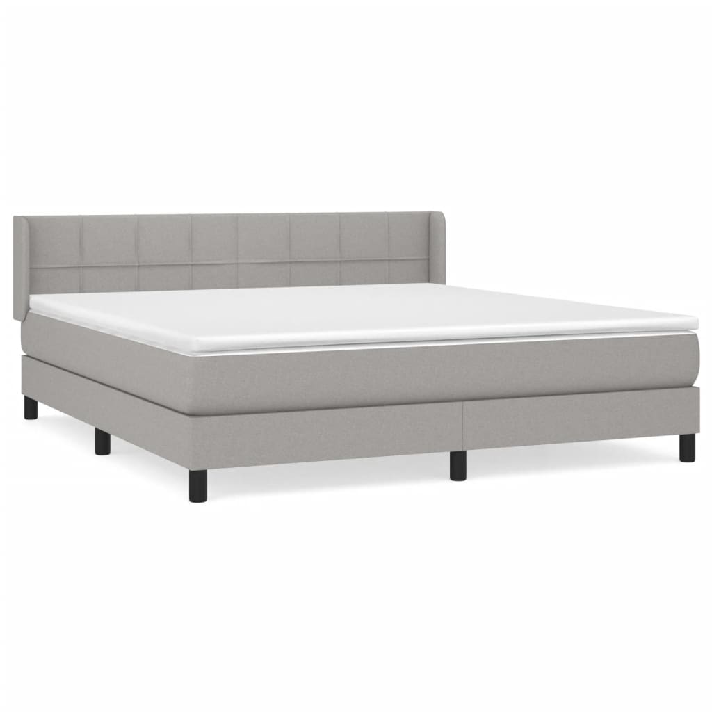 Boxspring Met Matras Stof Lichtgrijs 160 x 200 cm Blok met vierkanten