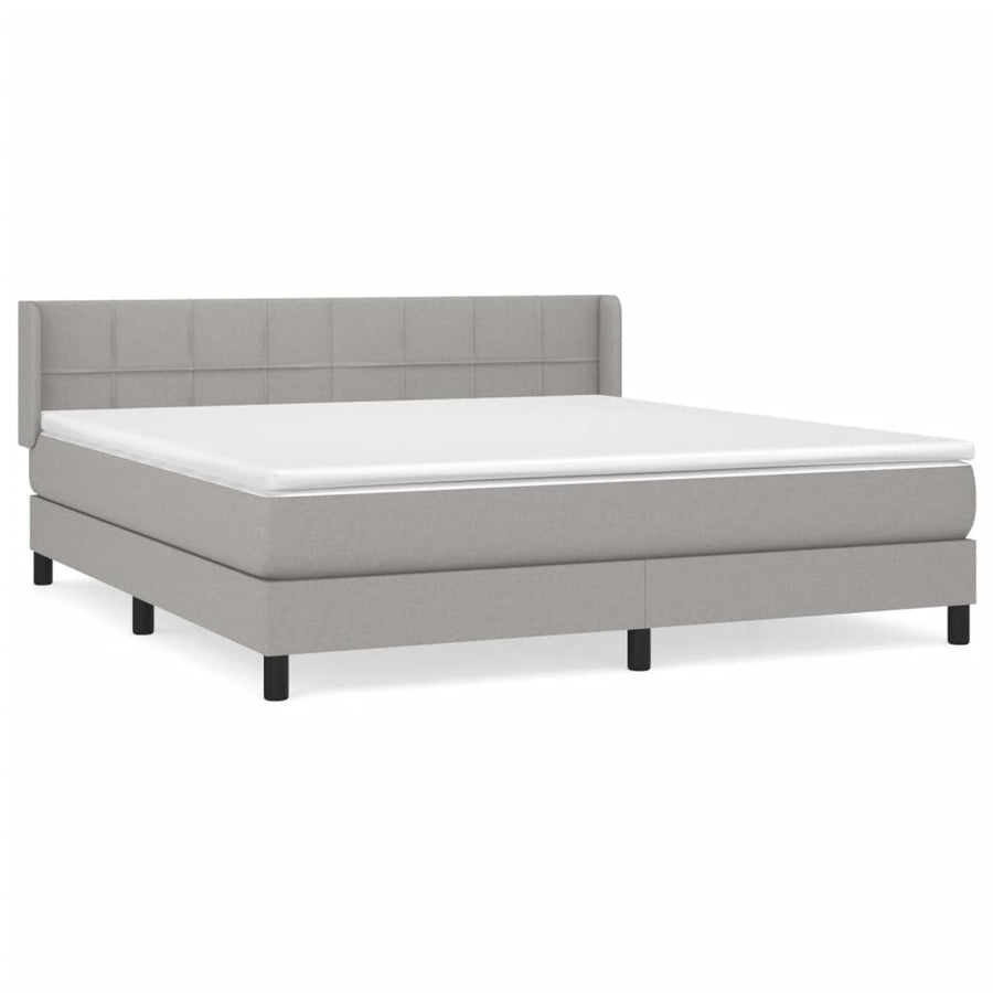 Boxspring Met Matras Stof Lichtgrijs 160 x 200 cm Blok met vierkanten