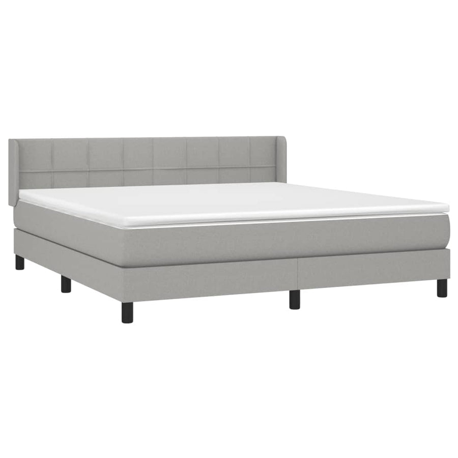 Boxspring Met Matras Stof Lichtgrijs 160 x 200 cm Blok met vierkanten