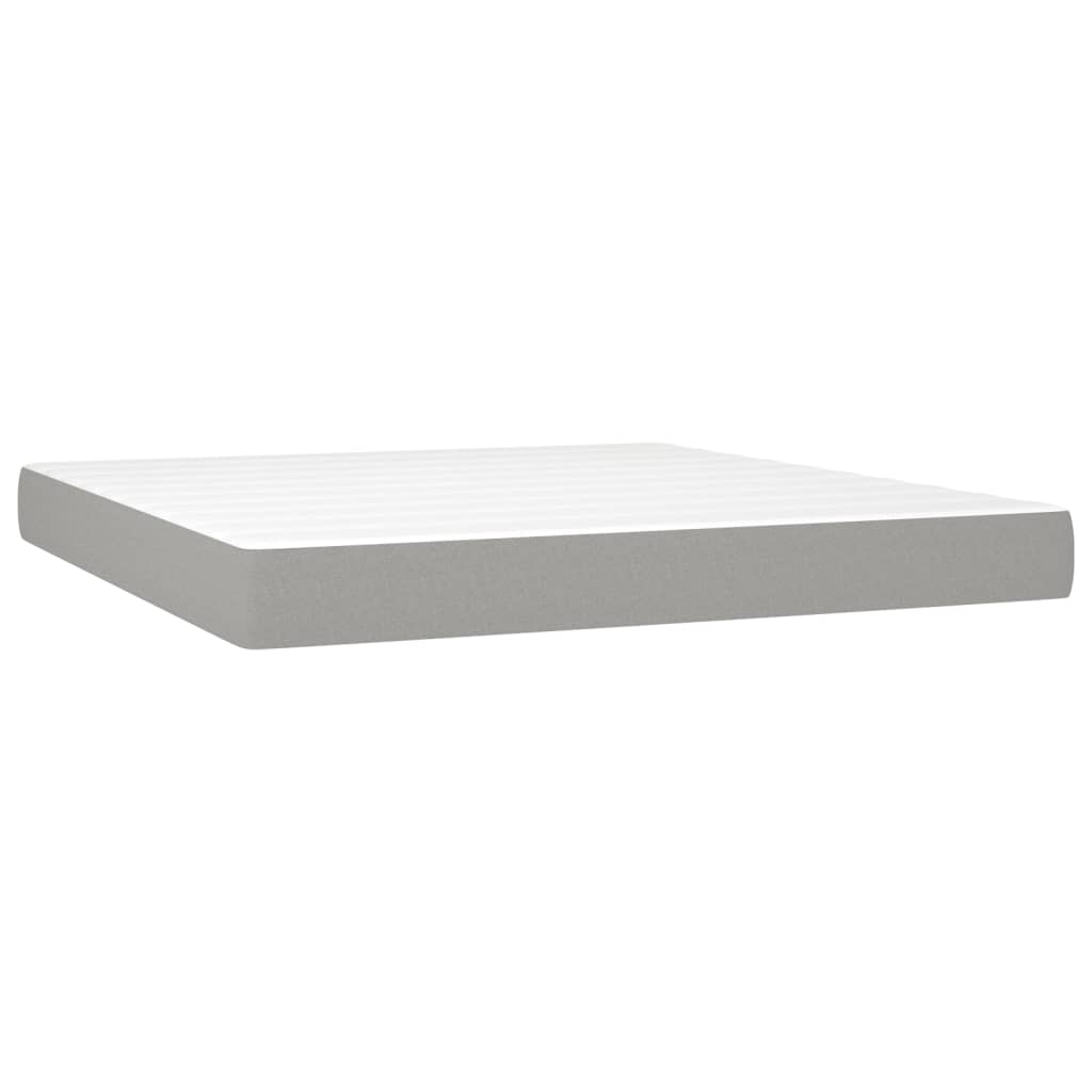 Boxspring Met Matras Stof Lichtgrijs 160 x 200 cm Blok met vierkanten