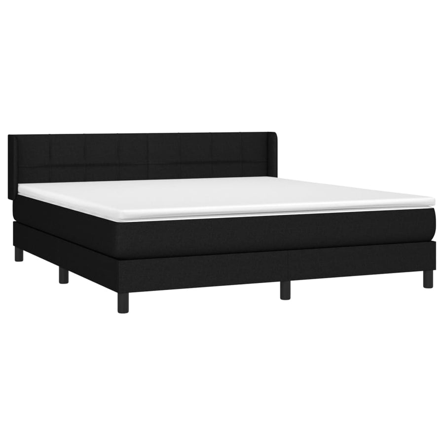 Boxspring Met Matras Stof Zwart 160 x 200 cm Blok met vierkanten