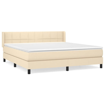 Boxspring Met Matras Stof Kleurig Crème 160 x 200 cm Blok met vierkanten