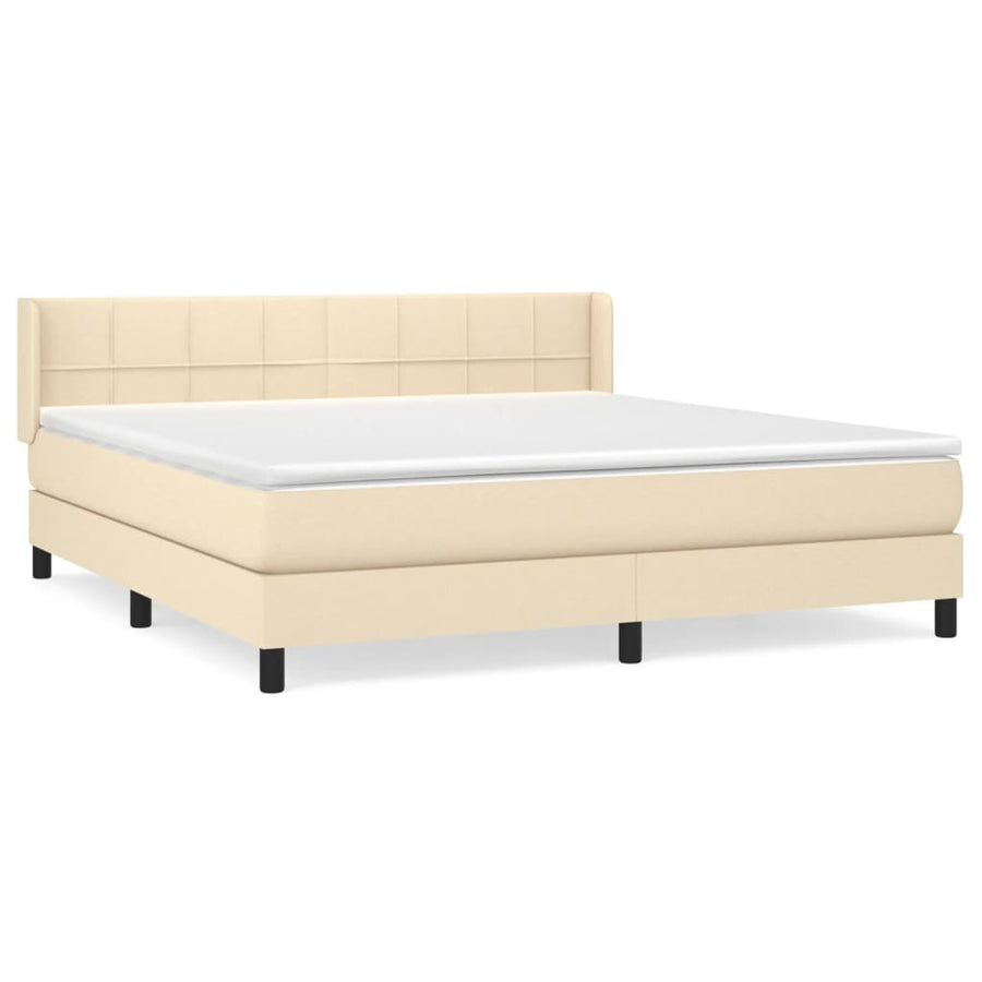 Boxspring Met Matras Stof Kleurig Crème 160 x 200 cm Blok met vierkanten